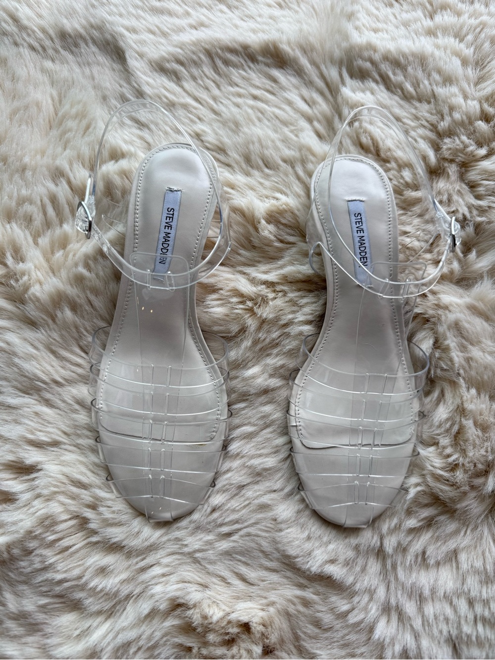 Steve Madden Clear-Strap Sandals with White Footbed